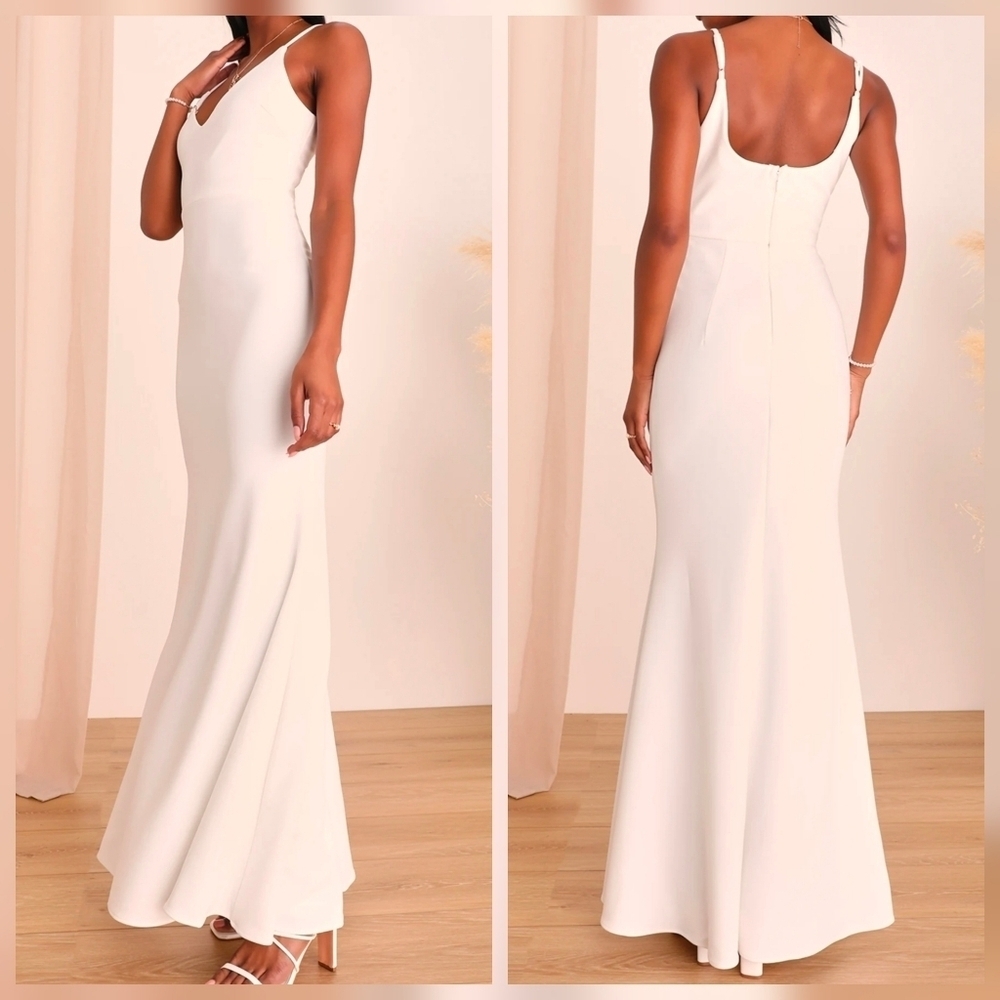 Lulus Infinite Glory White Maxi V-Neck Mermaid Wedding Dress